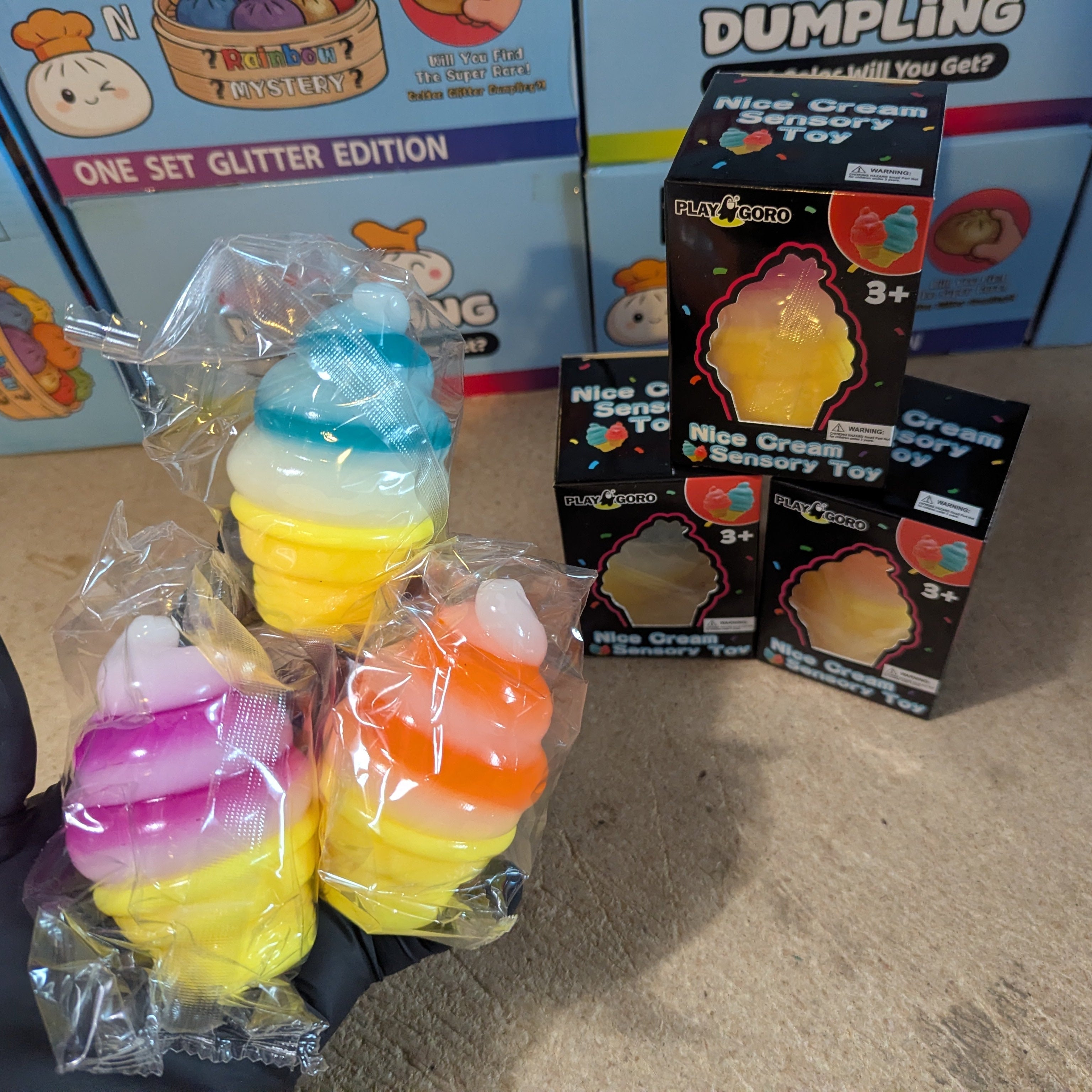 Set of Three Swirl Ice Cream Cone Squishies (Gelatin Squish)